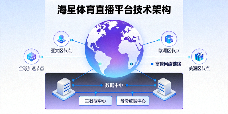 海星体育直播平台技术架构示意图，展示全球加速节点与数据中心