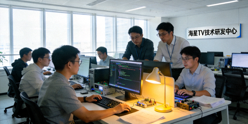 海星TV技术研发中心内部场景，工程师正在工作